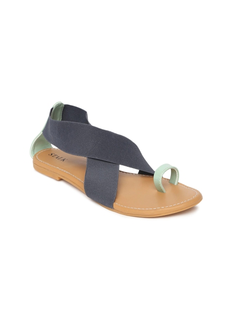 

STALK Women Blue Colourblocked Cross Starp One Toe Flats