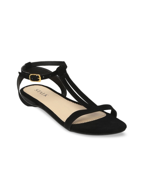 

STALK Women Black Ankle Loop Open Toe Flats