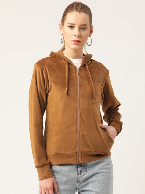 

Okane Women Brown Velvet Finish Hooded Sweatshirt
