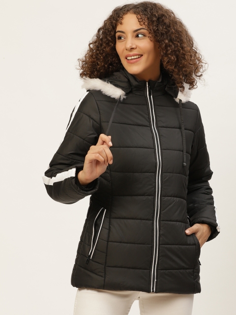 

Okane Women Black Solid Parka Jacket with Detachable Hood