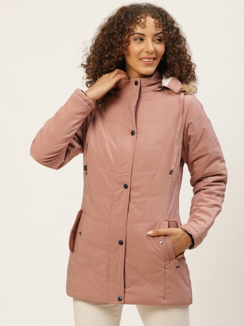 

Okane Women Pink Solid Parka Jacket With Detachable Hood