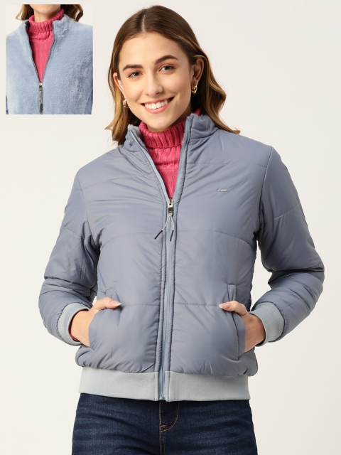 

Okane Women Blue Solid Bomber Jacket