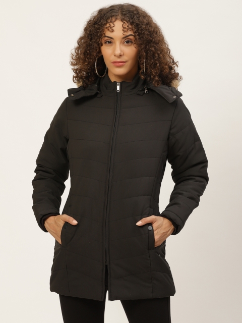 

Okane Women Black Solid Detachable Hood Parka Jacket