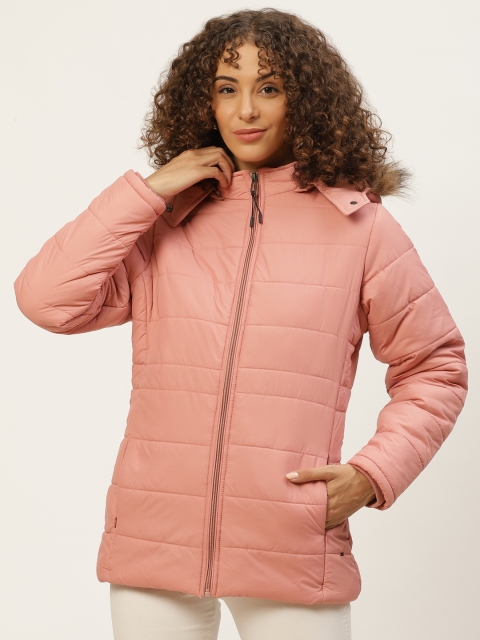 

Okane Women Peach-Coloured Solid Parka Jacket with Detachable Hood