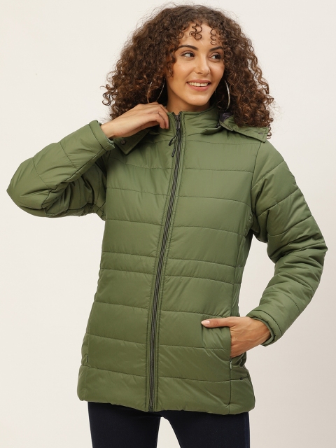 

Okane Women Olive Green Parka Jacket with Detachable Hood