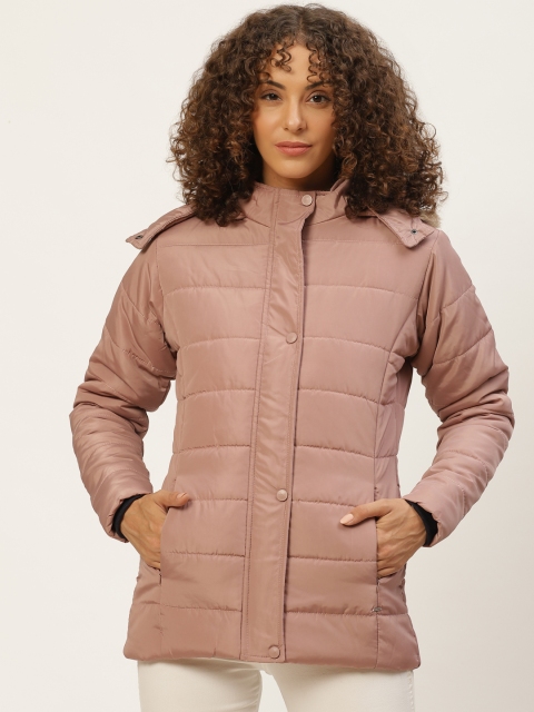 

Okane Women Dusty Pink Solid Detachable Hood Parka Jacket