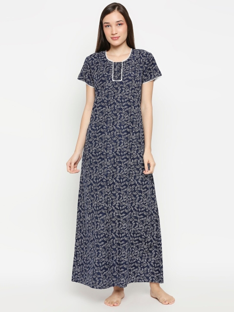 

XIN Womens Navy Blue Printed Maxi Nightdress