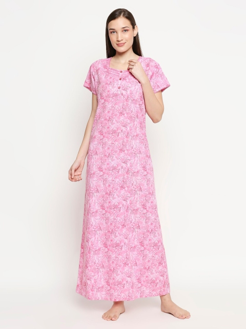 

XIN Pink Printed Half-Sleeve Maxi Nightdress