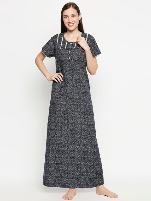 

XIN Women Navy Blue Half Sleeves Printed Nighty