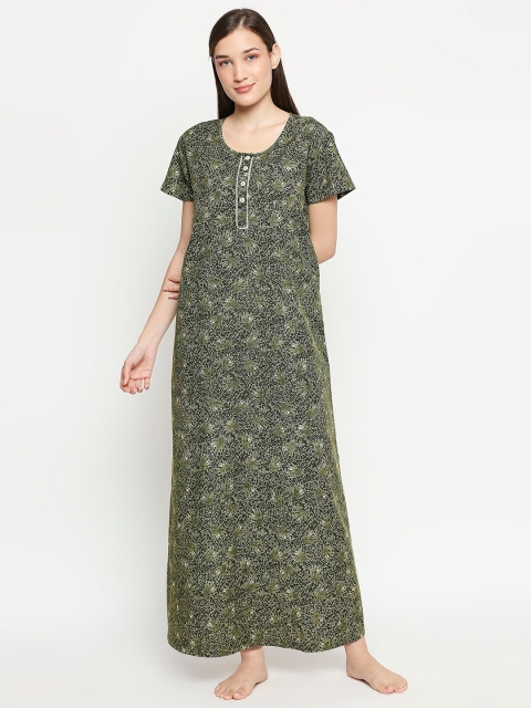 

XIN Women Green & White Printed Half Sleeves Nighty