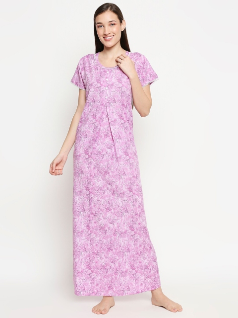 

XIN Women Purple & White Printed Maxi Nightdress