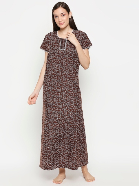 

XIN Womens Brown Printed Maxi Nightdress