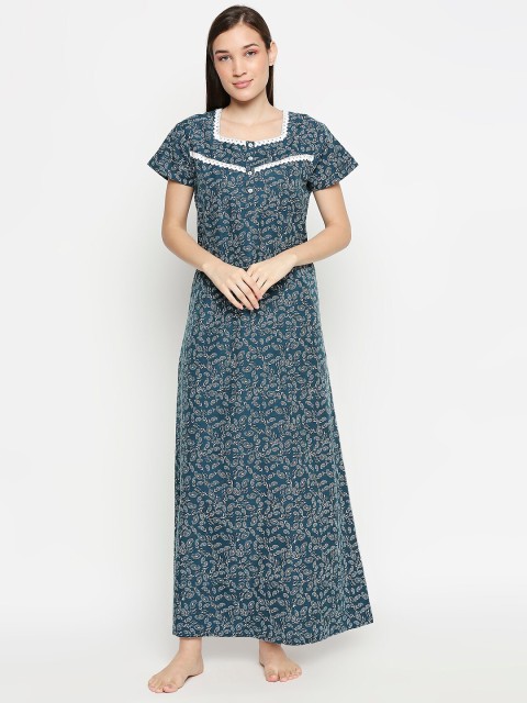 

XIN Women Teal Printed Half Sleeves Nighty