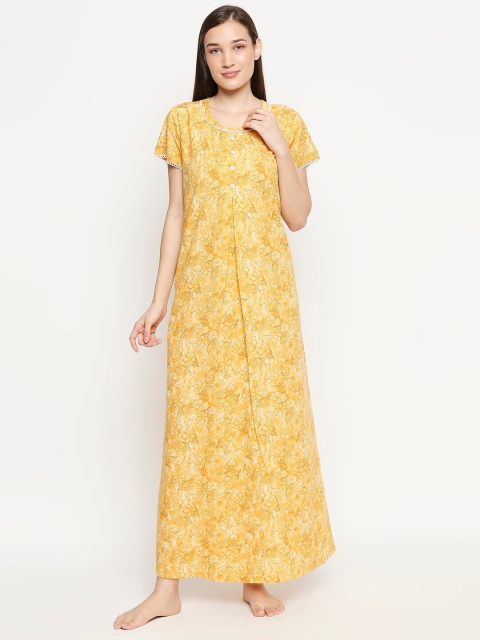 

XIN Women Mustard Printed Half Sleeves Nighty