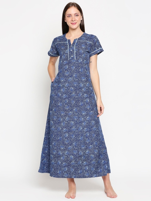 

XIN Women Navy Blue & White Printed Night Dress