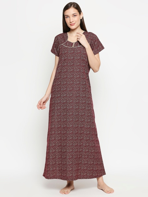

XIN Maroon Printed Maxi Nightdress