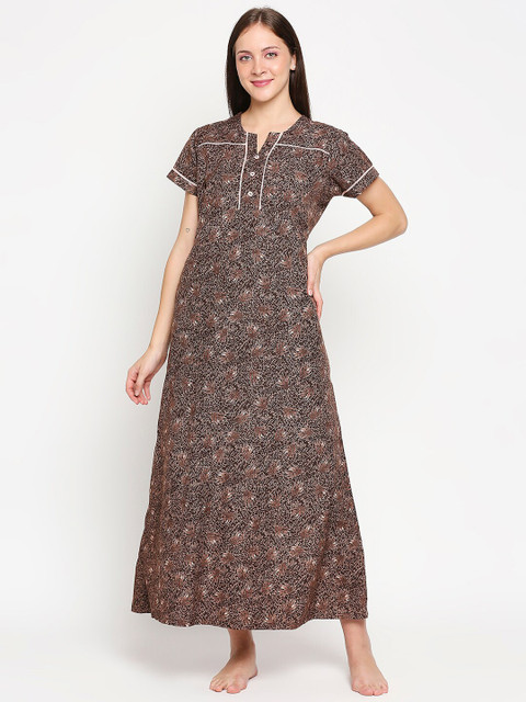

XIN Women Brown & White Printed Night Dress