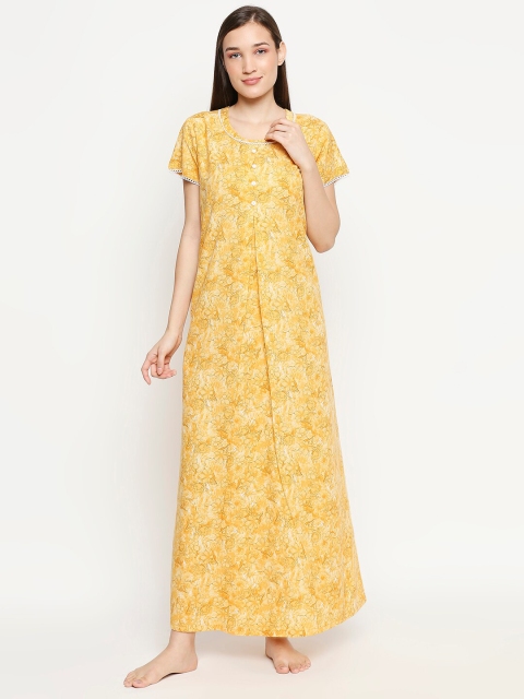 

XIN Womens Mustard Printed Maxi Nightdress