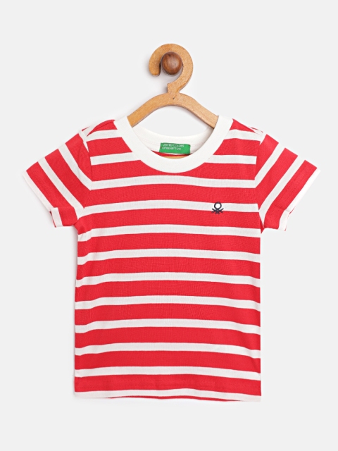 

United Colors of Benetton Boys Red White Striped Pure Cotton T-shirt