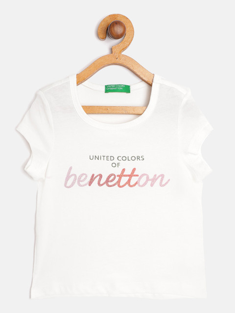 

United Colors of Benetton Girls White Pure Cotton Brand Logo Printed Pure Cotton T-shirt