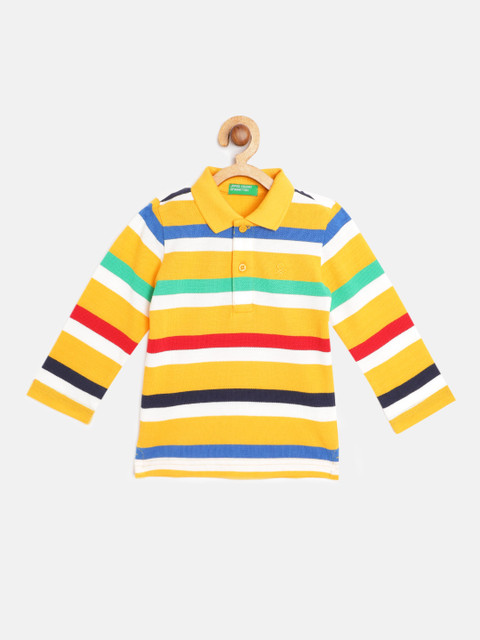 

United Colors of Benetton Boys Multicoloured Pure Cotton Striped Polo Collar T-shirt, Multi