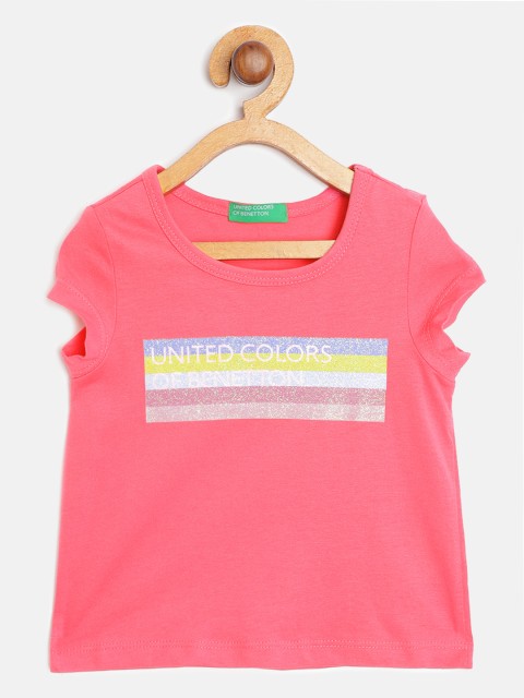 

United Colors of Benetton Girls Pink Pure Cotton Brand Logo Printed Pure Cotton T-shirt