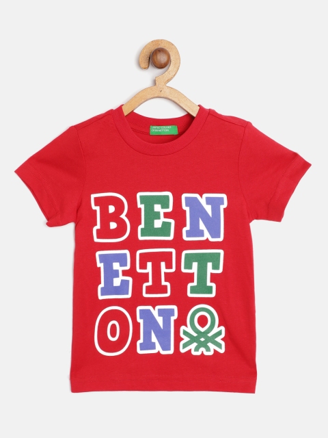 

United Colors of Benetton Boys Maroon & Blue Pure Cotton Brand Name Print T-shirt
