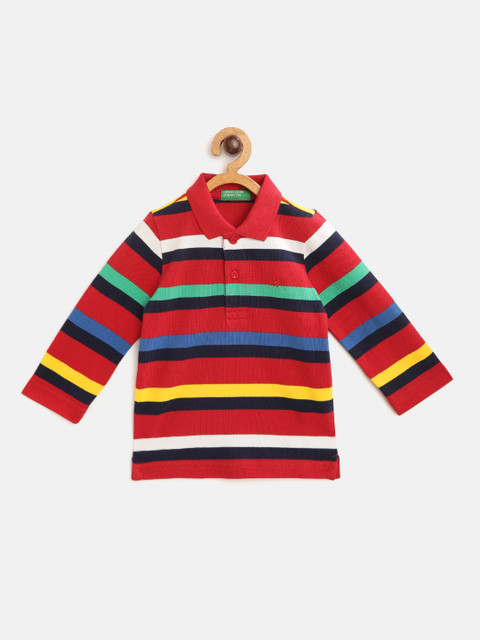 

United Colors of Benetton Boys Multicoloured Striped Polo Collar Pure Cotton T-shirt, Multi