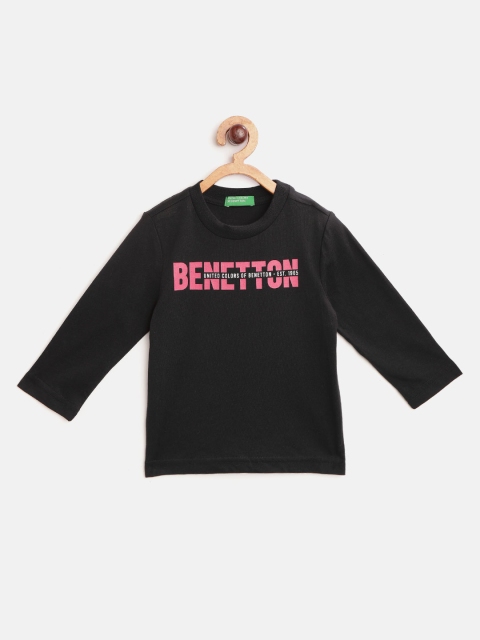 

United Colors of Benetton Boys Black & Red Brand Name Print Pure Cotton T-shirt