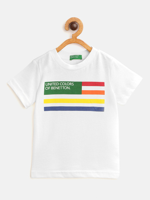 

United Colors of Benetton Boys White Striped Pure Cotton T-shirt