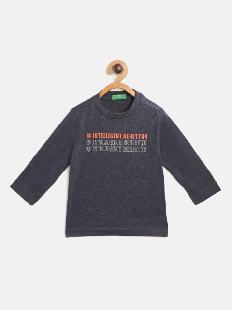 

United Colors of Benetton Boys Navy Blue & Orange Slogan Print T-shirt