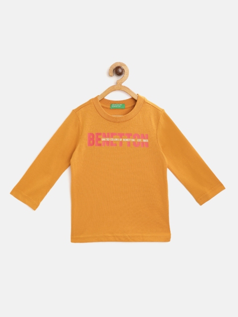 

United Colors of Benetton Boys Mustard Yellow Brand Name Print Pure Cotton T-shirt