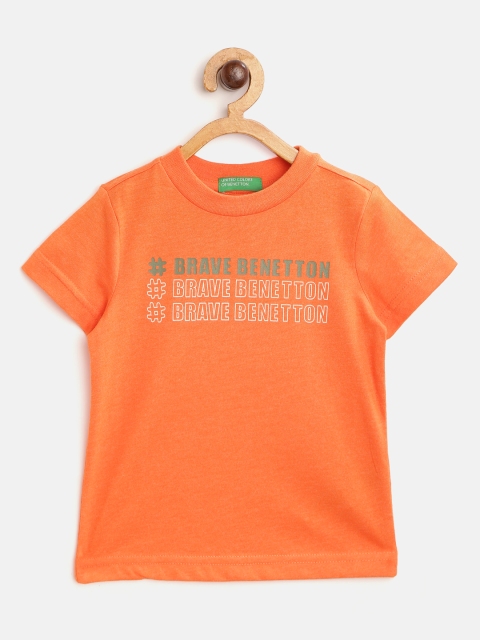 

United Colors of Benetton Boys Orange & White Slogan Printed T-shirt