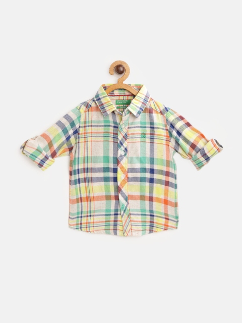 

United Colors of Benetton Boys Off White & Green Tartan Checked Casual Shirt