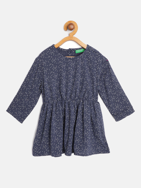 

United Colors of Benetton Girls Navy Blue Ditsy Print Lenzing EcoVero Fit & Flare Dress
