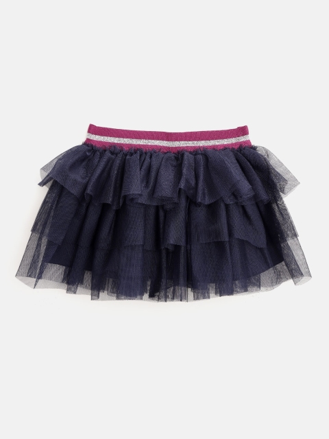 

United Colors of Benetton Girls Navy Blue Net Solid Layered Mini Tulle Flared Skirt