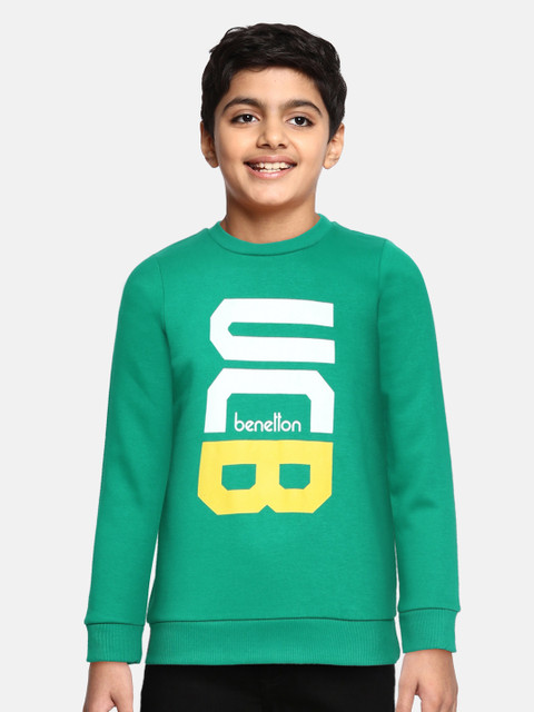 

United Colors of Benetton Boys Green & White Brand Logo Printed Sweatshirt