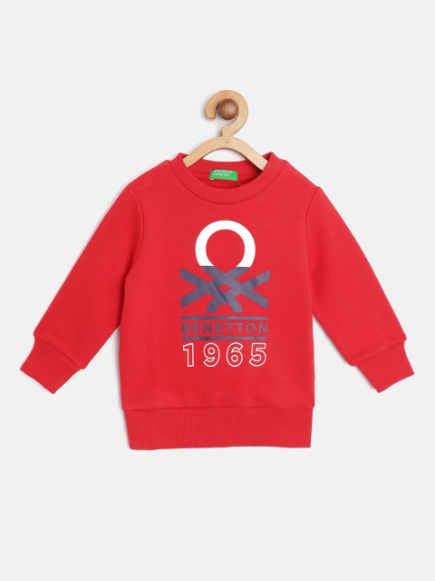 

United Colors of Benetton Boys Red Brand Logo Printed Sweatshirt