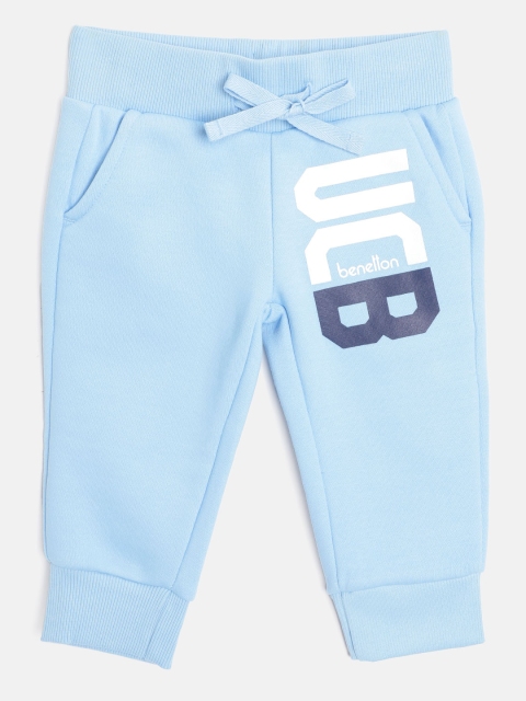 

United Colors of Benetton Boys Blue & White Solid Joggers with Brand Logo Detail