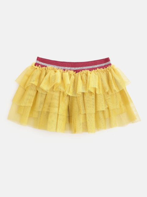 

United Colors of Benetton Girls Yellow Net Solid Layered Mini Tulle Flared Skirt