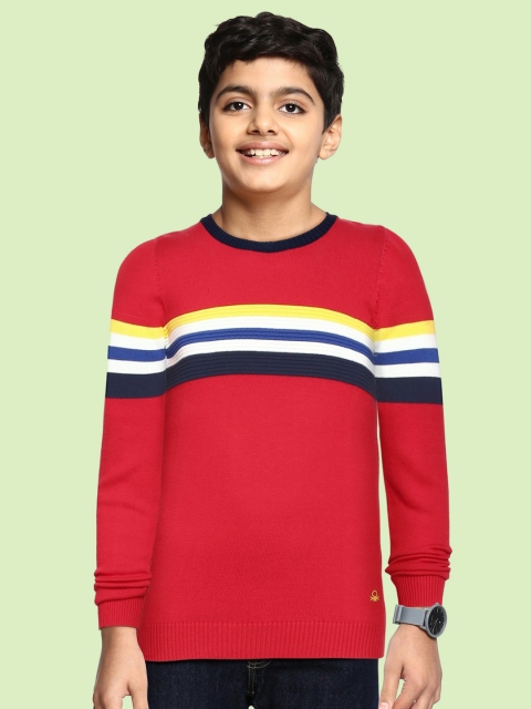

United Colors of Benetton Boys Red & Navy Blue Striped Detail Pure Cotton Pullover