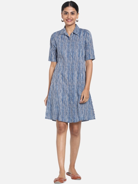 

Bewakoof Women Blue & White Striped Shirt Dress