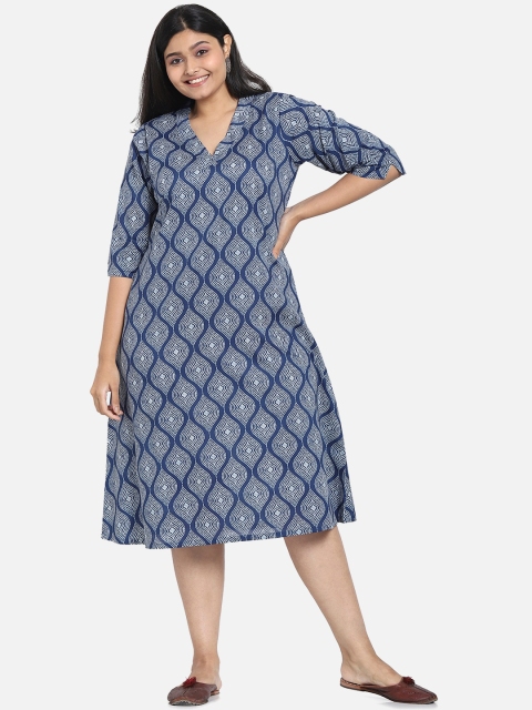 

Bewakoof Women Blue Ethnic Motifs A-Line Dress