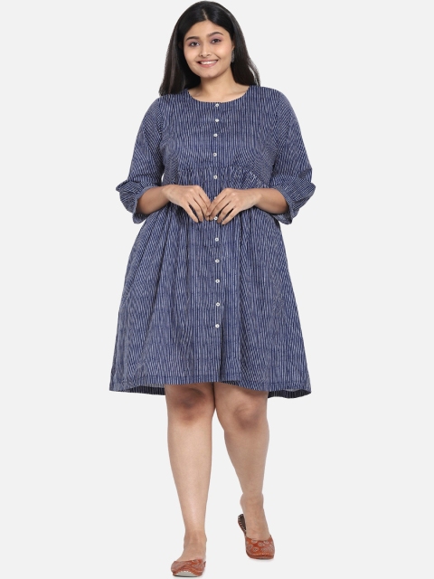 

Bewakoof Women Blue Striped Fit & Flare Dress