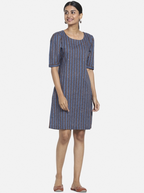

Bewakoof Women Blue Striped A-Line Dress