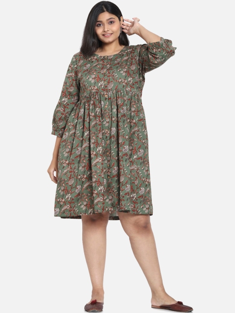 

Bewakoof Women Green Floral Fit & Flare Dress