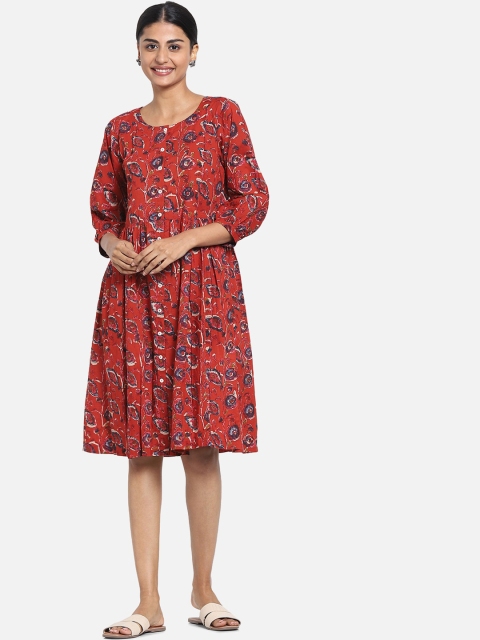 

Bewakoof Women Red Floral Fit & Flare Dress