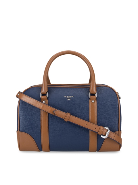 

Da Milano Women Blue & Brown Colourblocked Leather Structured Satchel