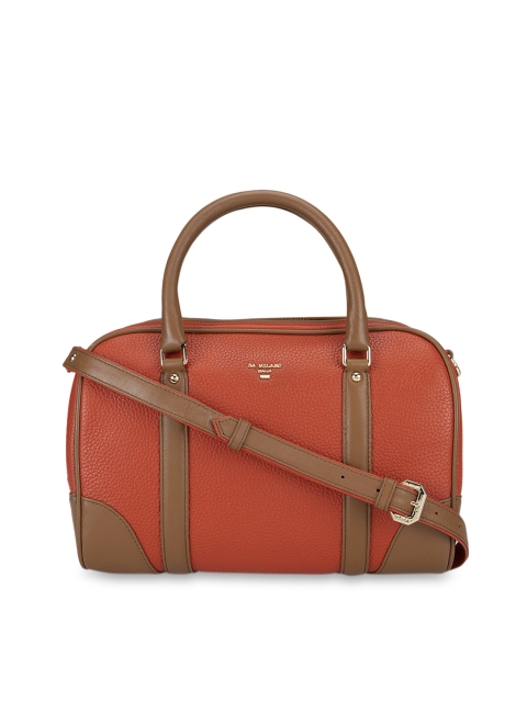 

Da Milano Women Red & Brown Colourblocked Leather Structured Satchel Bag
