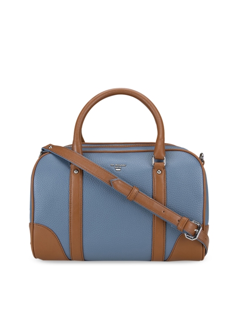 

Da Milano Women Blue & Brown Colourblocked Leather Structured Satchel Bag